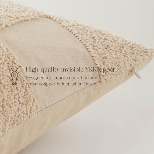 Double Stitch 100% Cotton Tufted Boho Checkered Throw Pillow Covers, Oat - color: Oat, size: 20" x 20" (Pack of 2)