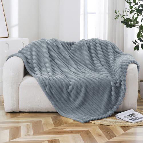 Taliska Ribbed Fleece Throw Blanket for Couch, Grey, 50"x60" - color: Grey, size: Throw(50"x60")