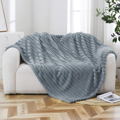 Taliska Ribbed Fleece Throw Blanket for Bed, Grey, 90"x90" - color: Grey, size: Throw(90"x90")