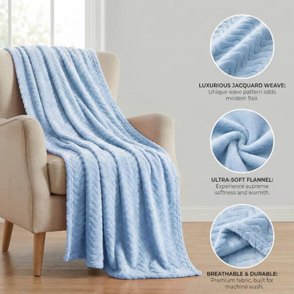 Exclusivo Mezcla Soft Fleece Blanket Queen Size for Bed, Sofa, Light Blue - color: Light Blue, size: Queen ( 90x90 IN )