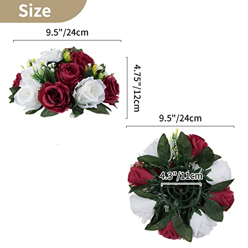 NUPTIO Flower Centerpieces for Tables, Fake Rose Balls, Burgundy & White - color: Burgundy & White, size: 2 Pcs