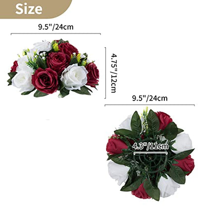 NUPTIO Flower Centerpieces for Tables, Fake Rose Balls, Burgundy & White - color: Burgundy & White, size: 2 Pcs