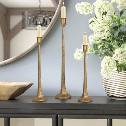 Iron Taper Candle Holder Set of 3 - Decorative Tall Candle Stand - color: Antique Brass