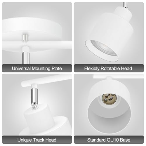 3-Light Led Track Lighting,White Ceiling Lighting Fixtures,Wall Sconces Ceiling Spotlight with Foldable Light Arms for Kitchen, Closet, Bedroom,GU10 Socket, Bulbs Not Included - color: 3 light White
