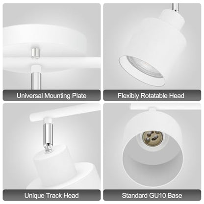 3-Light Led Track Lighting,White Ceiling Lighting Fixtures,Wall Sconces Ceiling Spotlight with Foldable Light Arms for Kitchen, Closet, Bedroom,GU10 Socket, Bulbs Not Included - color: 3 light White