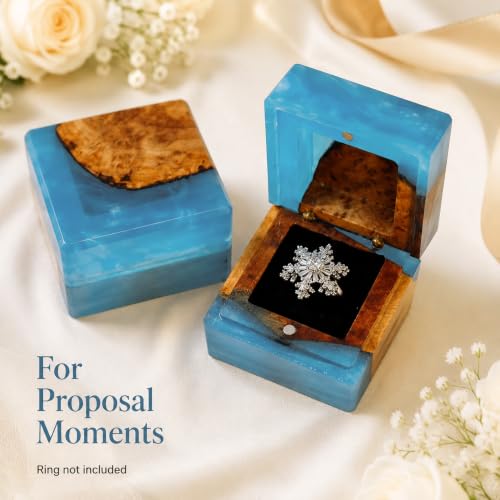 Wedding Ring Box for Proposal with Single Slot, Handcrafted, Made of Wood and Resin, Wedding Ceremony, Jewelry Organizer - color: Light Blue