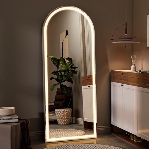 VooBang 56"x21" LED Arched Mirror Full Length with Dimmable Lights - color: White, size: 56"L x 21"W