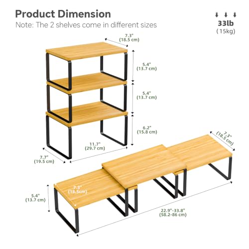 Simple Trending Bamboo Cabinet Organizer Shelf, Set of 3 Kitchen Counter Shelves, Stackable Expandable Spice Rack Kitchen Storage, Black and Natural - size: Set of 3 Shelves