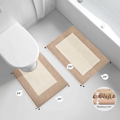 Bathroom Rugs U-Shaped, 20" x 24" Soft Bath Rugs, Beige & Grayish Brown - color: Beige & Grayish Brown, size: 20" X 24"