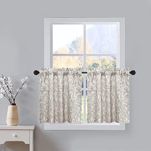 VOGOL Tier Curtains 24 Inch Length Grey Small Window Curtains for Bathroom Laundry Room Basement Rod Pocket Lovely Leaf Print Window Drapes, 30 x 24, 2 Panels - color: Grey, size: 30"W x 24"L (Pack of 2)