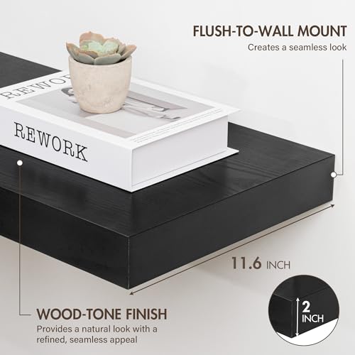 Acovy 36 Inch Floating Shelves, 12" Deep Floating Shelf Wall Mounted, 36" Wall Shelves, Rustic Deep Bookshelf, Extra Deeper & Thicker Display Shelves for Bedroom, Living Room, Walnut, Set of 2 - color: Walnut, size: 12"Wx36"L-2pcs