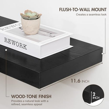 Acovy 30 Inch Floating Shelves, 12" Deep Floating Shelf Wall Mounted, 30" Wall Shelves, Rustic Deep Bookshelf, Extra Deeper & Thicker Display Shelves for Bedroom, Living Room, Walnut, Set of 2 - color: Walnut, size: 12"Wx30"L-2pcs
