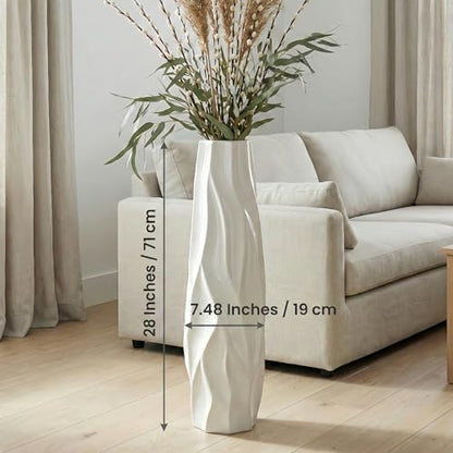 White Tall Ceramic Floor Vase, 28 Inch, Pleated Wave Design - color: Shape 1, size: 28 Inch