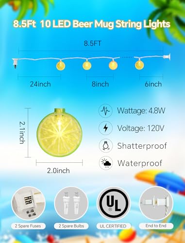 8.5Ft Lemon String Lights,10 LED Summer Outdoor Fairy Lights Plug in - color: Lemon String Lights
