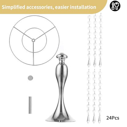 NUPTIO Tall Vase Table Centerpiece, 10.2", Silver, 2 Pcs | Crystal Metal Flower Holder Stand, for Wedding Reception, Tables, Road Lead, Party - color: Silver, size: 2 x S