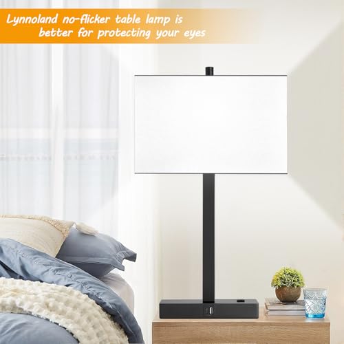 Lynnoland 21" Set of 2 Table lamp with USB A+C & AC Outlets, Touch Control 3-Way Dimmable Nightstand Lamps for Bedroom Living Room Office Reading, White Shade Touch Lamps, 5000K LED Bulbs Included - color: White Line & Matte Black