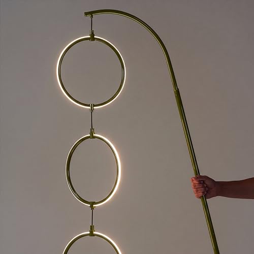 Brightech 3 Ring Lamp - 74" Dimmable LED Floor Lamp with 3 Hanging Light Rings, Modern Arc Standing Tree Lamp for Living Room, Bedroom and Office, 30W Warm White LED - Olive Green - color: Green