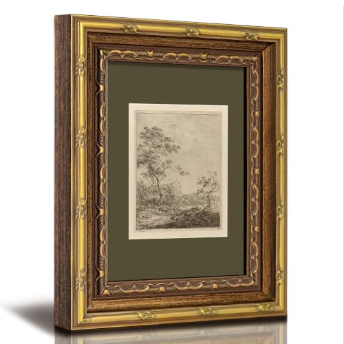 HUARCEY Vintage Canvas Wall Art 8"x10", Gold Framed Rustic Canvas Print - color: Mountain Scenery, size: 10"L x 8"W