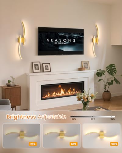 VOLISUN Battery Operated Wall Sconces Set of Two, 27.6 inch Wireless Wall Sconces, 3000K-6500K Dimmable Wall Lamps with Remote, Rechargeable Gold Wall Lights for Living Room, Hallway, Bedroom - color: Gold, size: 27.6 INCH