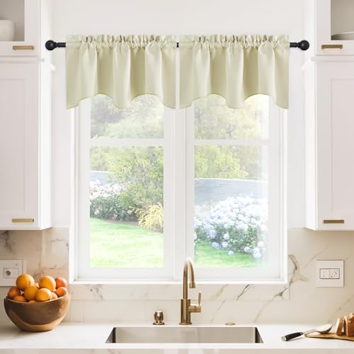 NICETOWN 2 Panels Light Beige Kitchen Valances for Window, 42W x 18L - color: Light Beige, size: 42"W x 18"L (Pack of 2)