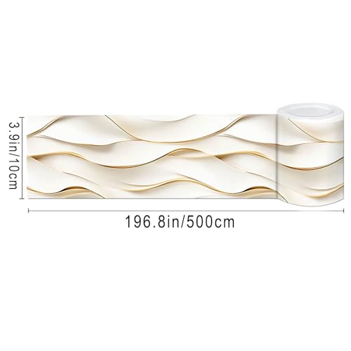 IVN Wallpaper Border Peel and Stick Wall Ivory Gold Waves 4x196 Inch - color: Ivory Gold Waves