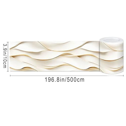 IVN Wallpaper Border Peel and Stick Wall Ivory Gold Waves 4x196 Inch - color: Ivory Gold Waves