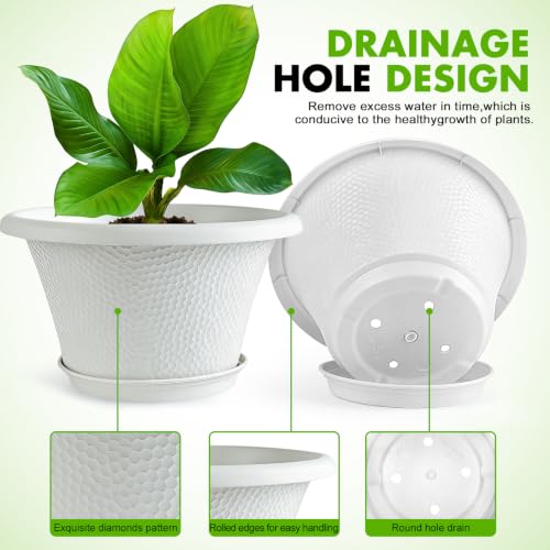 Quarut 12 Inch Pots for Plants,4 Pack Large Flower Pots with Drainage Hole - color: Diamond Pattern-white, size: 12 inch-4 Pack