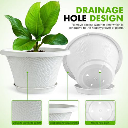 Quarut 12 Inch Pots for Plants,4 Pack Large Flower Pots with Drainage Hole - color: Diamond Pattern-white, size: 12 inch-4 Pack