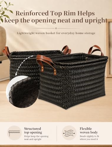 Wicker Storage Baskets, 4 Pack Woven Baskets for Shelves, Dark Gold - color: Rectangle Dark Gold