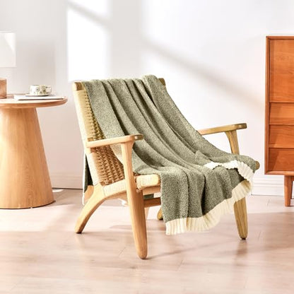 CozeCube Reversible Knitted Throw Blanket,Olive Green White Melange 50"x60" - color: M-olive Green, size: 50"x60"