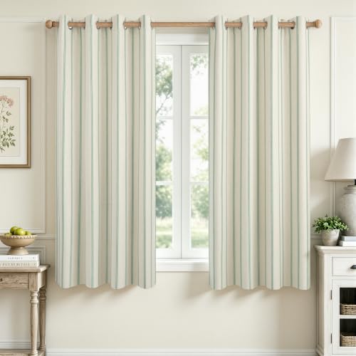DriftAway Farmhouse Linen Blackout Curtains, Striped, Loden Green - color: G Loden Green Stripe, size: 52"W x 45"L (Pack of 2)