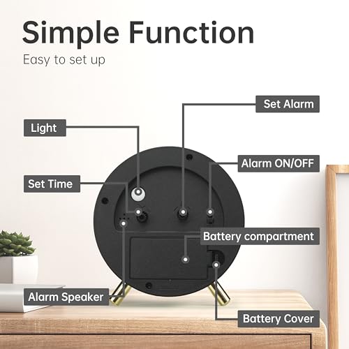 JALL Analog Alarm Clock, 4 inch Super Silent Non Ticking Small Clock with Night Light, Battery Operated, Simple Design, Easy Setting for Office, Bedroom, Bedside, Desk, Teens, Elders, Adult, Black - color: Deep Black