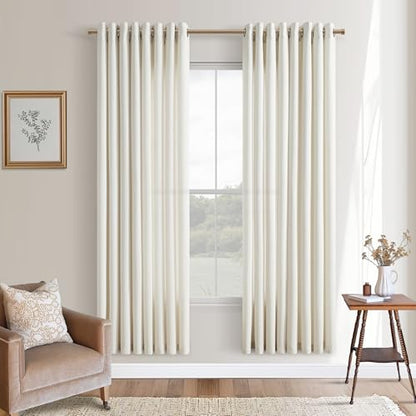 Natural 72 Inches Long Linen Semi Sheer Bronze Grommet Curtains for Bedroom - color: Natural, size: 52"W x 72"L (Pack of 2)