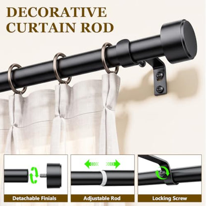 Curtain Rods for Windows 32-96 Inch, 1 Inch Adjustable Black Curtain Rod Set with Brackets, Easy Install - color: Black, size: 32"-96"/1 Pack
