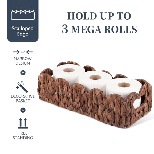 Coeusy Scalloped Toilet Paper Basket, Wicker Basket for Bathroom Organizer - color: Brown Rectangular