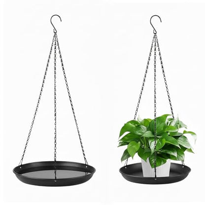 Plant Hanger Indoor Outdoor, 2-Pack Black Metal Hanging Plant Shelf & Window Planter Basket with 9.8/11.8 Inch Trays - Heavy Duty Plant (11.8in-2PCS, 2PACK) - size: 11.8in-2PCS