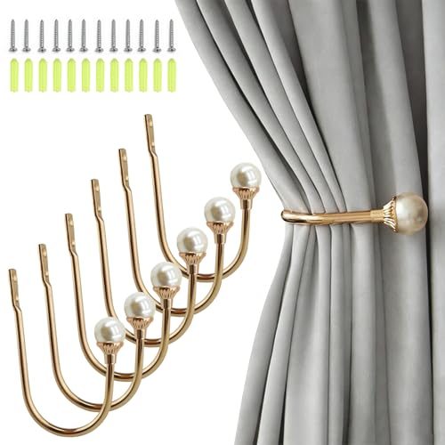 COCIVIVRE 6 Pack Curtain Holdbacks Wall Mounted Curtain Tiebacks Hooks - color: Golden, size: 6 Pack
