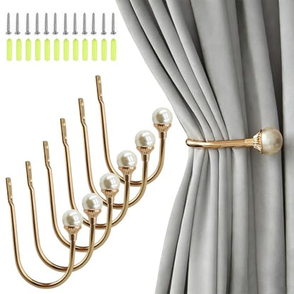 COCIVIVRE 6 Pack Curtain Holdbacks Wall Mounted Curtain Tiebacks Hooks - color: Golden, size: 6 Pack