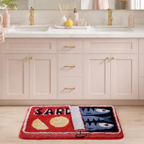 TRUEDAYS Sardine Bath Mat, Cute Bath Rugs for Bathroom 20x30 Inch, Red - color: Red, size: 20x30 inches (Rectangular)