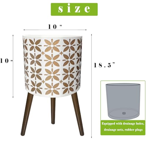 10 Inch Planter with Stand, Modern Plants Pot for Indoor Plants with Legs, Large Planter Pot with Drainage Holes for Outdoor,White/Gold - color: White Gold, size: 10 Inch
