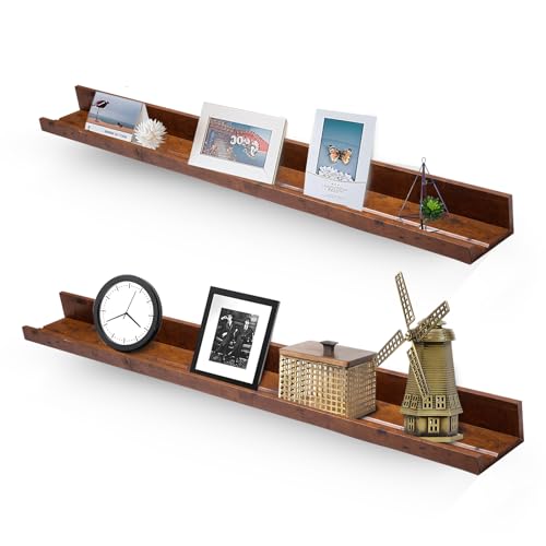 Muzilife 35.4" Large Floating Shelves Wood Wall Shelf with Lip, 2Pcs, Honey - color: Honey, size: 35.4"