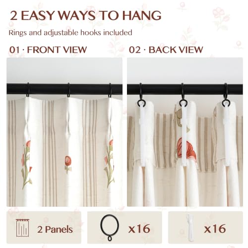 Pinch Pleat Linen Blend Curtains Beige Stripe Floral, 40"Wx108 Inches Long - color: Beige Stripe, size: 40"W x 108"L (Pack of 2)