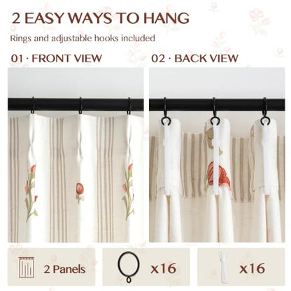 Pinch Pleat Linen Blend Curtains Beige Stripe Floral, 40"W x102 Inches Long - color: Beige Stripe, size: 40"W x 102"L (Pack of 2)