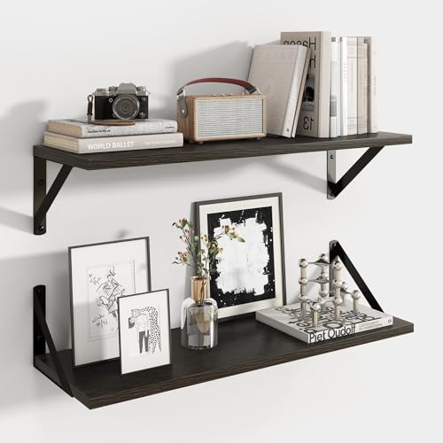 Axeman 24 Inch Floating Shelves, 8 Inch Deep Black Wall Shelves Set of 2 - color: Black, size: 23.6 Inch
