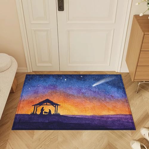 The Nativity of Jesus Bath Mat Rug, Christian Bless Door Mat Doormat Entrance Non-Slip Bathroom Rugs for Entryway Bathroom Kitchen 17 x 30 Inch - color: The Nativity of Jesus