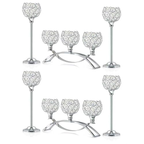Crystal Tealight Candle Holder Centerpiece Home Decorative Candlestick Holder Elegant Table Centerpiece Home Decor Wedding Party Anniversary (Silver, Set of 6) - color: Silver, size: 6 Pieces