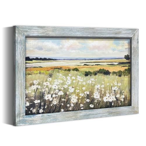 summer melody Landscape Floral Scenery Framed Wood Wall Art 24x16 Inch - color: Green, size: 24"L x 16"W