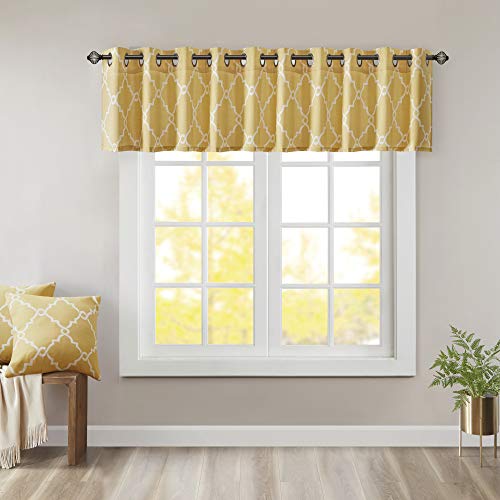 Madison Park Light Filtering Fretwork Print Valance, 50x18 Yellow/White - color: Yellow/White, size: 18"W x 50"L (Pack of 1)