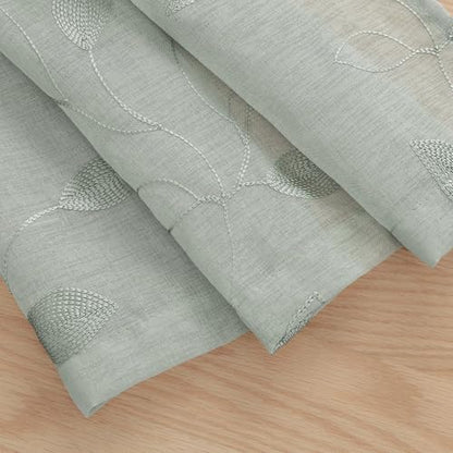 HOMEIDEAS Sage Green Kitchen Curtains Leaf Embroidered, 52x45, 2 Panel - color: 1-sage Green, size: 52"W x 45"L (Pack of 2)