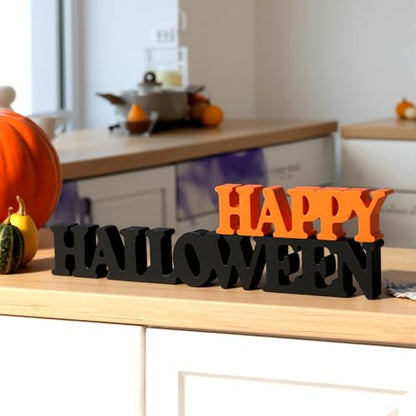 Yalikop Halloween Wooden Sign Blocks Happy Halloween Tabletop Decor - style: Halloween